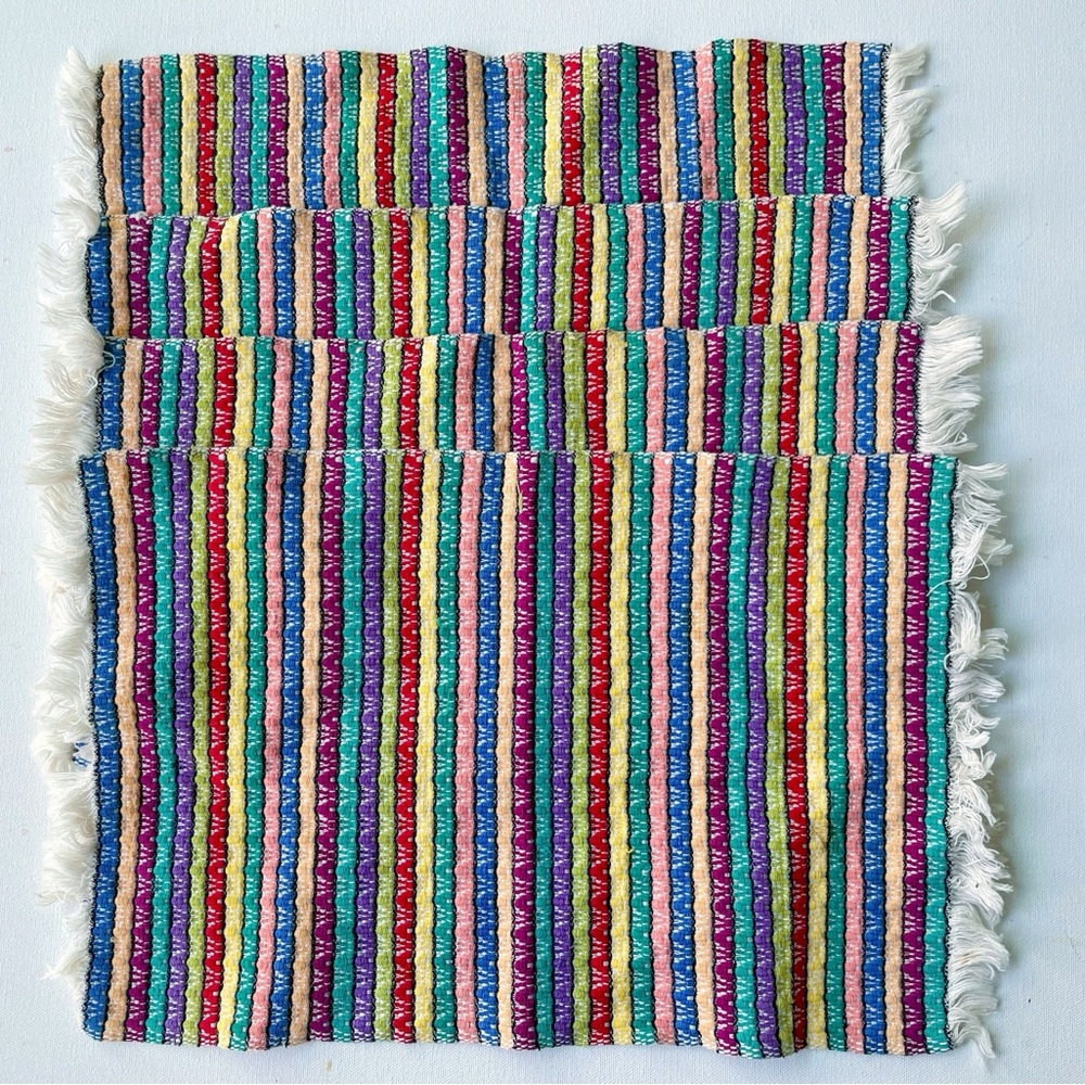 4 Piece Colorful Woven Cotton Fringe Placemats | Machines Washable